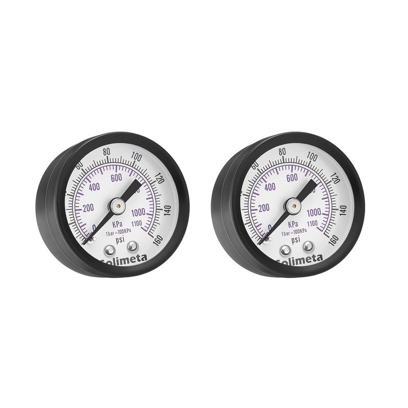 Solimeta Air Pressure Gauge for Air Compressor Air Filter, 1-1/2" Dial Center Back Mount, 1/8" NPT,0-160 Psi, 2 PCS - Image 1